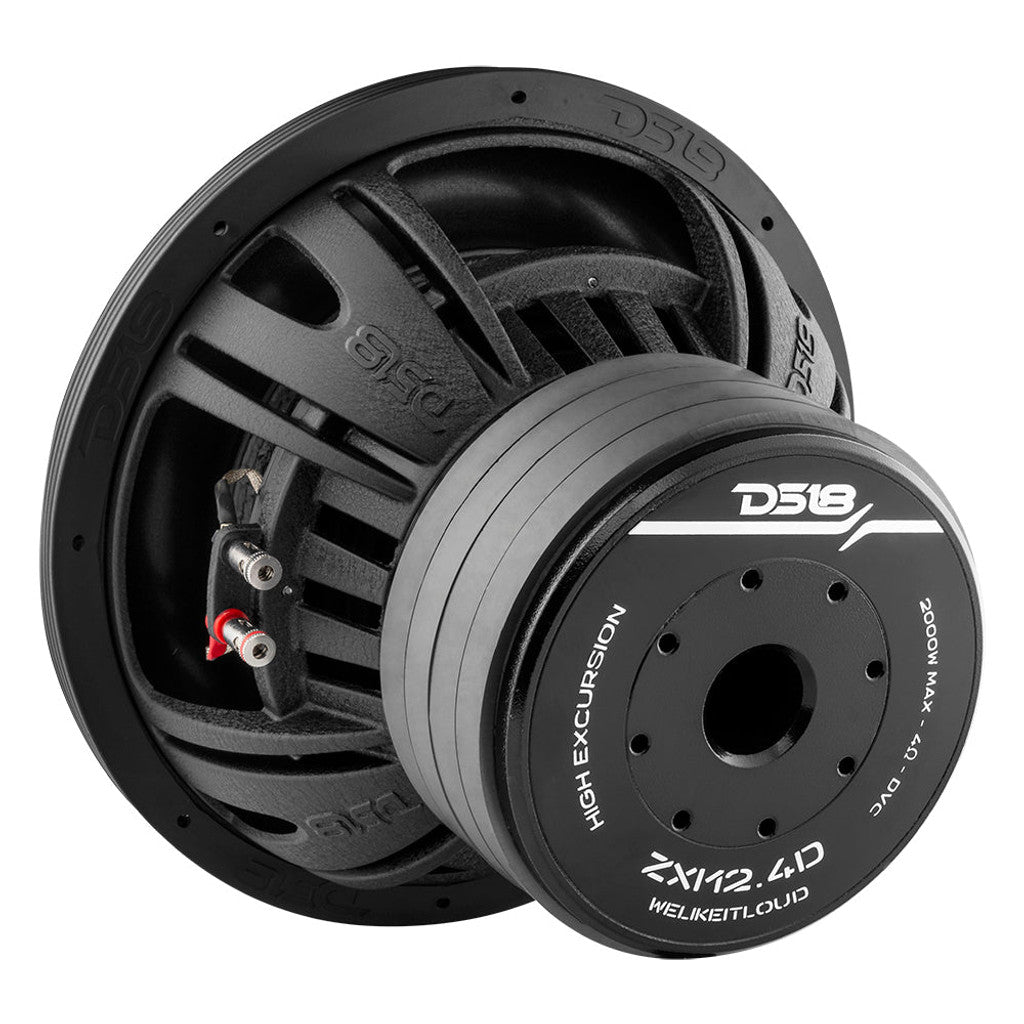 DS18 ZXI12.4D High Excursion 12" Car Subwoofer 2000 Watts 4-Ohm DVC Quad Stacked Magnets